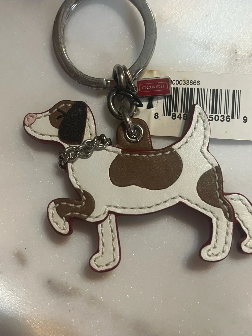 COACH White and Brown Leather Dog Key Fob- Coach dog 🐶 keyfob y2k